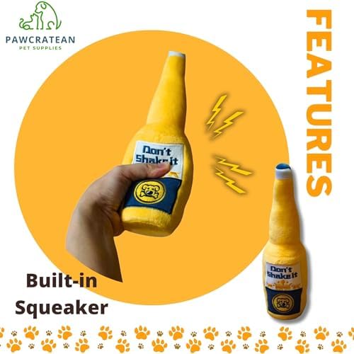 7" Squeaky Plush Toy for Puppies Small Dogs Self Etertainment Washable Soft Made [PET ONLY] (Beer Bottle)