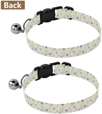 Blue Wildflowers Cream Puppy Collar 2 Pack Cat Neck Collar Adjustable 10.6 to 17.1 Inches
