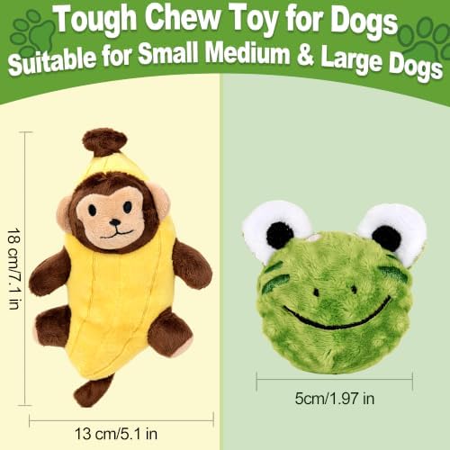 2-Pack Dog Squeaky Toy Plush Banana with Monkey & Frog Ball