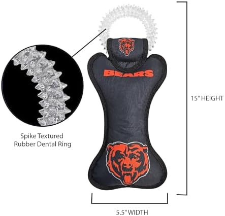 Pets First NFL Chicago Bears Dental Dog TUG Toy with Squeaker. Tough PET Toy for Healthy Fun, Teething, & Cleaning Pet's Teeth & Gum, Team Color