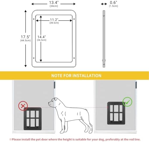 Enjoying Dog Screen Door for Sliding Screen Door, Flap Opening 11.2" x 14.4", Screen Door with Magnetic Doggie Door Built-in, Large Doggy Door for Screen Window Thin Metal Door, Lockable, Black