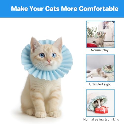 2 Pieces Soft Cat Cone Collar – Adjustable Lightweight Recovery E-Collar to Stop Licking, Scratching & Biting After Surgery, Comfortable Wound Healing Cone Alternative (Blue, S)