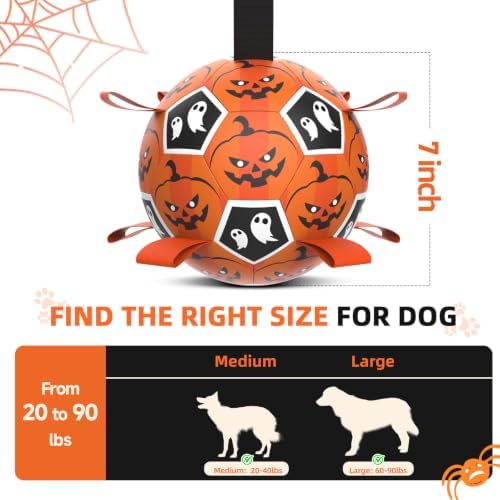 Diman Halloween Dog Toys, 7 Inch Dog Balls, Dog Soccer Ball with Straps