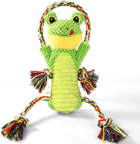 Drmstow Dog Toys for Aggressive Chewers - Interactive Plush Squeaky Toy with Crinkle Paper & Rope, Durable Chew Toys for Anxiety Relief, Small Medium Large Dogs