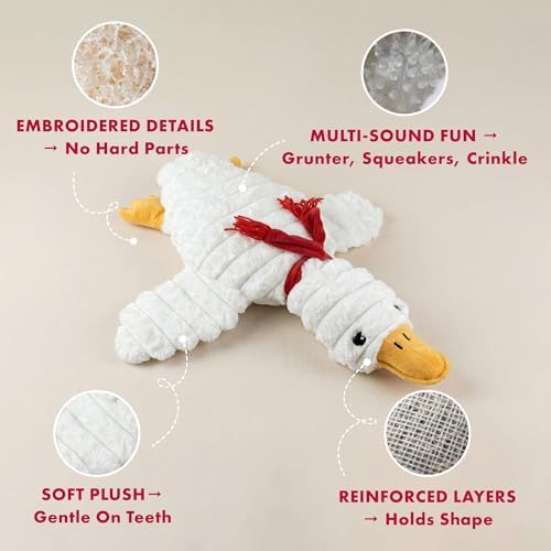 Pet Lou 36 Inch Goose Dog Toy, Plush Squeaky Dog Toy with Crinkle and Grunter, Interactive Dog Toy for Puppies and Dogs, White