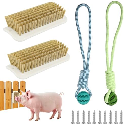 4Pcs Pig Enrichment Toy, Self-Grooming Scratch Brush and Treat Dispenser Ball Toys for Pigs