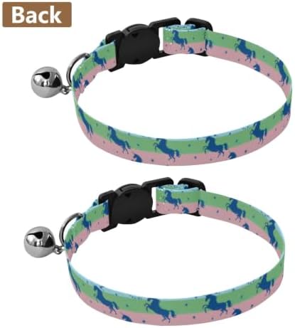 2 Pack Dog Collar Dark Blue Unicorn Pastel Stripes Kitten Collar with Bell, Adjustable 10.6 to 17.1 Inches