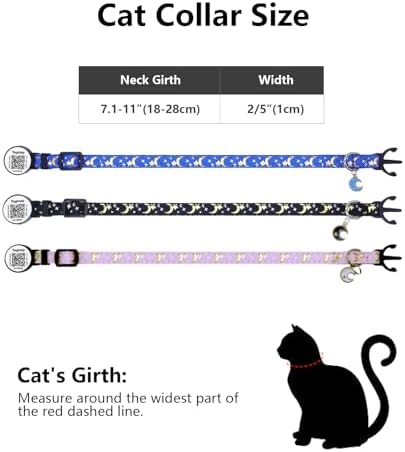 Smart Lost & Found System: Breakaway Cat Collar with Free Lifetime QR Code ID, Adjustable Reflective Kitten Collar (Stars & Moon) - No Monthly Fees, Pink Pet Safety (Pink)