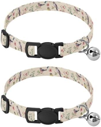 2 Pack Kitten Collar Watercolor Colorful Birds Bell Collar for Small Dogs, Adjustable 10.6 to 17.1 Inches