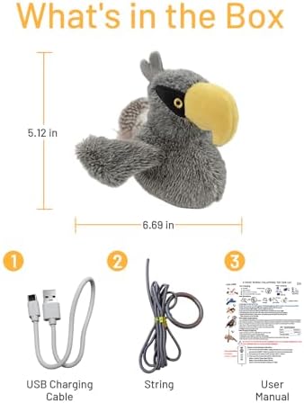 Puffluv Flapping Cat Toy,Interactive Shoebill Flapping Bird,CAN NOT Fly Auto Chirping & Beating Wings 6 Modes, USB Charging with Catnip for Indoor Kittens Active Fun