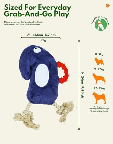 Deeow Tether Squeaky Plush Dog Tug Chew Toy for Enrichment/Interactive