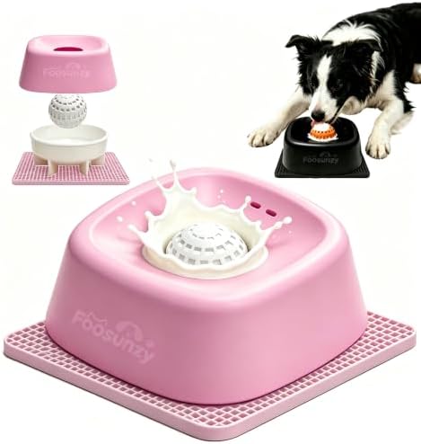 Slow Feeder Dog Bowl for Liquid & Wet Food with Rolling Ball
