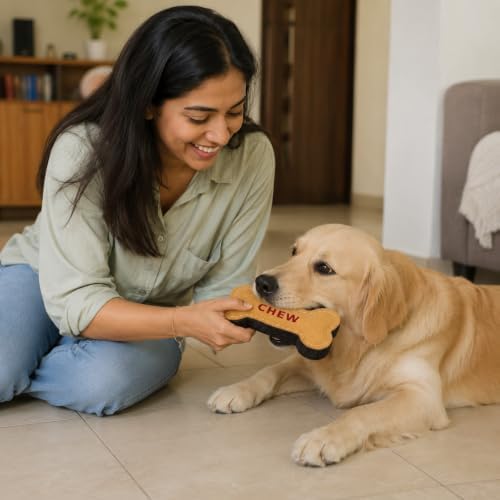 Natural Suede Leather Dog Chew Toy, Interactive Bone Shape Pet Toy for Adult Dogs and Puppies, Durable Design for Daily Chewing, Tug Play and Indoor Training Use