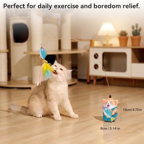 Migipaws Automatic Cat Wand Toy with Suction Cup, Cute Cat Base, Rechargeable Interactive Teaser for Indoor Cats