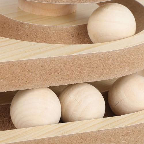 FRCOLOR Cat Treat Dispenser Interactive Cat Feeder Toy with Track Ball for Indoor Cats Kitten Wooden Cat Toy with Automatic Slow Feeder Ball