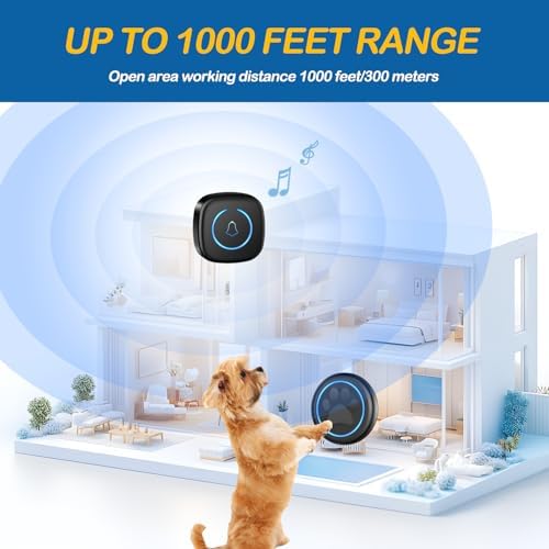Dog Door Bell for Potty Training, Smart Wireless Doggie Doorbell to Go Outside, Over 1000 Feet Long Range with IP65 Waterproof Super-Light Touch Button, 60 Melodies & Adjustable Volume (2 Button)