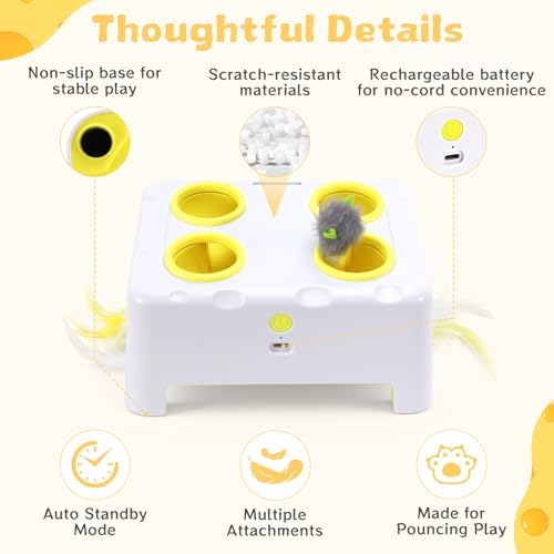 Interactive Cat Feather Toy Cheese Box 3in1 Whack a Mole