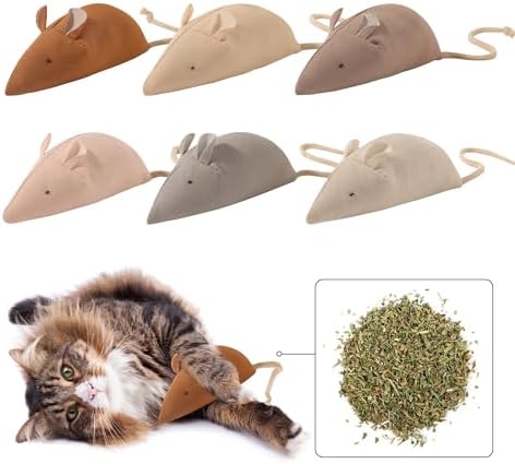 Big Mouse Cat Toys with Catnip, 6 Pcs Large 5inch Size Mice for Indoor Cats