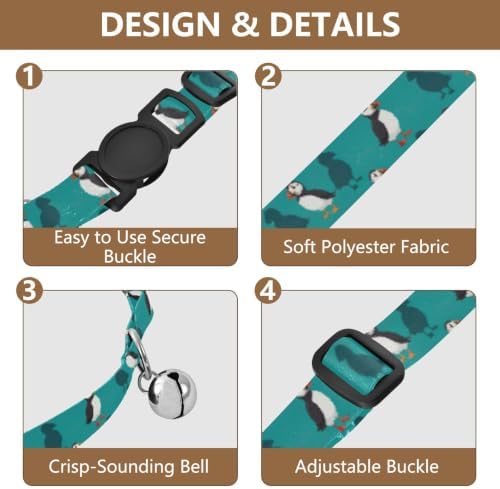 Cartoon Puffins Teal Adjustable Buckle Kitten Collar 2 Pack Collars for Cats
