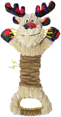 Christmas Squeaky Dog Toy-Festive Elk with Crinkle and Pull Ring