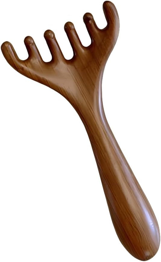 OULIGET Natural Wooden Gua Sha Tool,Wooden Gua Sha Scraping Massage Tool,Long Handle Sandalwood Six Claw Antler Massager,1 Pieces