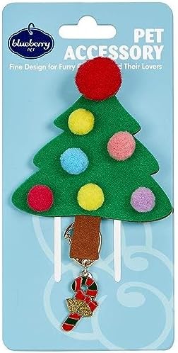 Blueberry Pet Christmas Accessory Set of Collar Slide Hair Clip and Pendant for Dogs & Cats, Christmas Tree Decor and Candy Cane Tag, Polyester and Felt