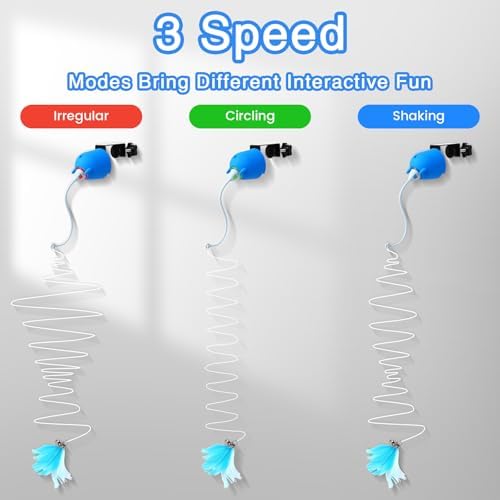 Cat Toys Interactive for Indoor Cats, Rechargeable Toy Hanging Door Electric with 4pcs Feathers Toys for Bored Kittens (Blue)