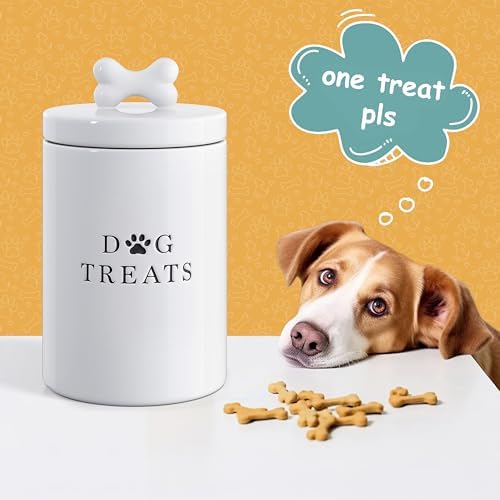 Barnyard Designs Ceramic Dog Treat Container with Airtight Lid (White)