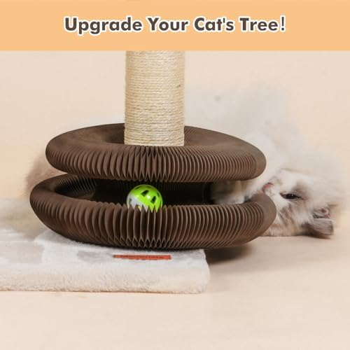 Magic Organ Cat Scratcher Toy with 2 Bell Balls - Interactive Transformable Cat Scratching Board, Foldable Corrugated Cardboard Track Toy for Indoor Cats & Kittens