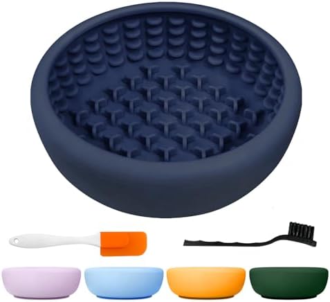 Dog Licking Bowl,Slow Feeder Dog Freeze Bowl, Anxiety Relief Treat Dispenser, Silicone Anti-chocking Pet Dish, Non-Slip Interactive Entertainment Puzzle Toy for Small & Medium-Dark Blue