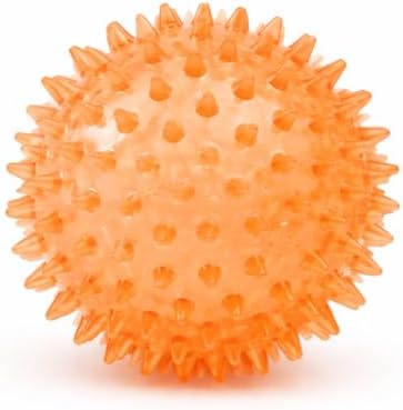 Squeaky Spiky Dog Ball for Teeth Cleaning & Gum Massage 2.5 Inch Small Medium Dogs Orange | Spiny TPR Rubber Chew Toy for Fetch Play Interactive Bouncy Dental Ball Durable BPA Free Nontoxic Floats