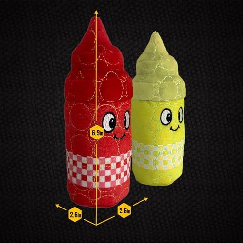 Bite Force Dog Toy - Drizzle & Dollop Squeaky 2 Pack Dog Toys Kevlar-Reinforced for Aggressive Chewers- red and Yellow.