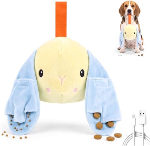 Interactive Dog Toys - Wiggly Bunny Plush with Real-Time Voice Playback, Treat-Dispensing, Vibrating, Squeaky & Crinkle, USB Rechargeable, Pet-Safe & Washable for Puppies to Large Dogs