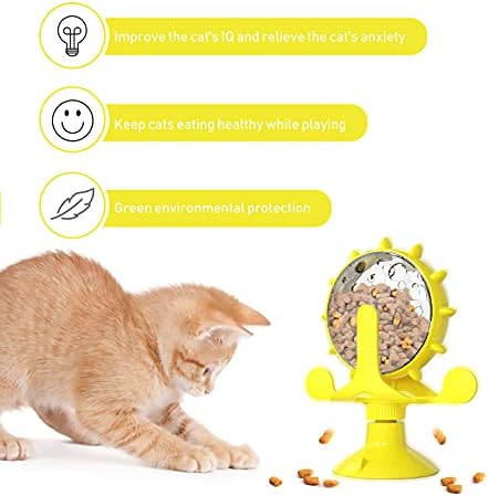 POPETPOP Windmill Cat Toy Feeder Rotating Treat Dispensing Toy for Cats Slow Food Dispenser Puzzle Feeder Interactive Pet to Slow Eating and Support Mental Stimulation 5.11 X 1.57 X 6.69 in