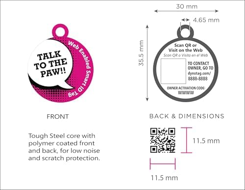 Dynotag® Web Enabled Super Pet ID Smart Tag with DynoIQ™ & Lifetime Recovery Service. Play Series: Round (Talk to The Paw)