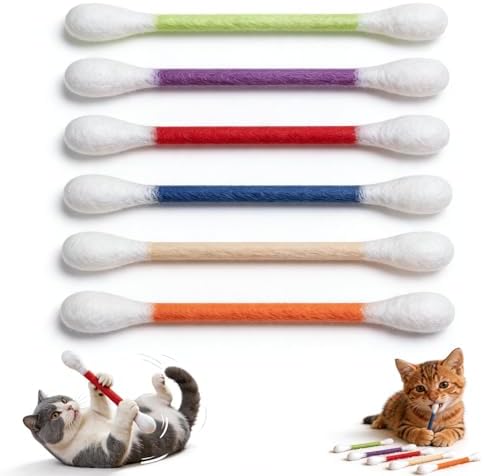 6Pack Cotton Swabs Cat Toys with Catnip, Giant Qtip Chew Sticks & Teething Ropes for Boredom Relief, Durable Interactive Felt Kitty Kicker Toy for Exercise.