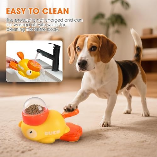 Dog Interactive Treat Dispenser, Yellow Duck Design, Cat Treat Dispenser with Button, Slow Feeding Dispenser for Small and Large Cats Dogs