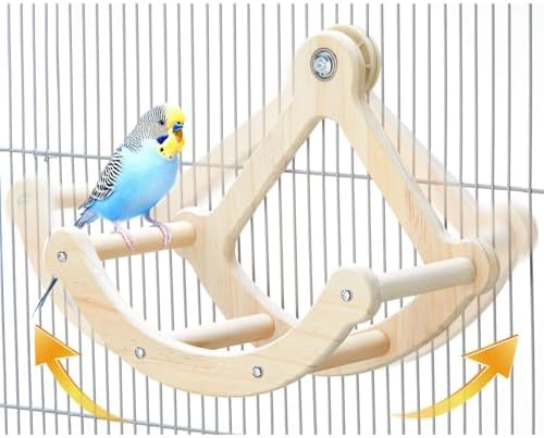 Bird Perch Toy, Wooden Interactive Rocking Parakeet Toys and Perches