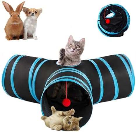 3-Way Collapsible Cat Tunnel Tube Toy Black Blue