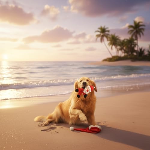 Durable Christmas Santa Dog Toy with Plush Head & Textured Rubber Chew Body | Squeaky Holiday Pet Gift (Santa Claus)