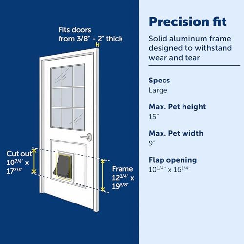 PetSafe Freedom Aluminum Dog and Cat Door with Durable White Frame and Tinted Vinyl Flap, Indoor and Outdoor, Easy to Install, Large and X-Large