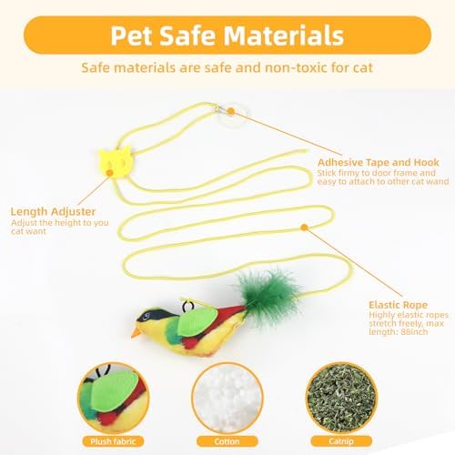 Tocirelo Interactive Hanging Cat Toy Bird with Catnip Feather, Door Cat Toy