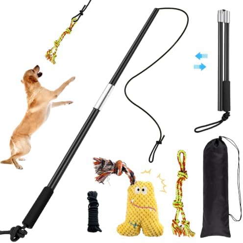 Flirt Pole for Dogs with Squeaker & Rope – Includes XL Carry Bag