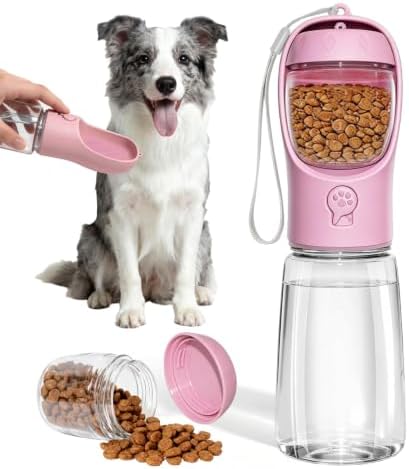 Portable Dog Water Bottle with Food Container, Drinking Bottle for Travel
