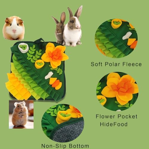 Rabbit Foraging Mat,Bunny Snuffle Mat for Small Animals Puzzle Toys Pets Interactive Feeding Mat for Guinea Pigs Hedgehog Chinchilla Puppies (Green, S)