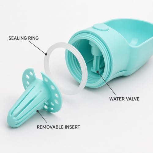 2-in-1 Dog Water Bottle with Food Container, Large, Pink