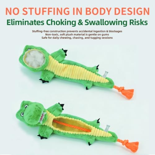 23.62 Inch Stuffing Free Crocodile Squeaky Dog Toy, Tug Chew Toy for Dogs