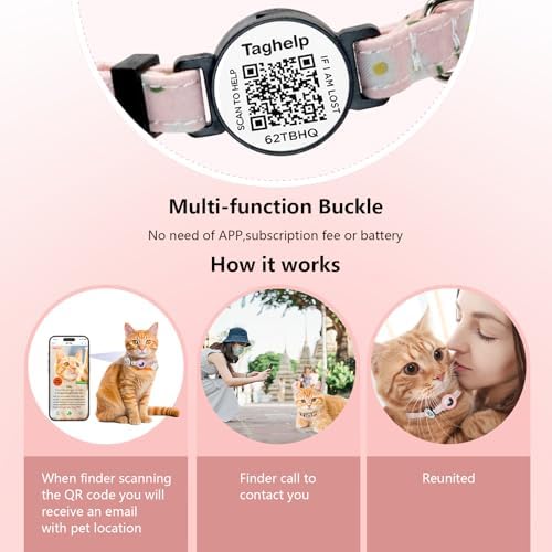 Smart QR Code Cat Collar with Online ID Profile & Integrated Airtag Holder, Breakaway Safety Collar with Bell, Adjustable 8-13in for Cats and Small Dogs(Yellow)