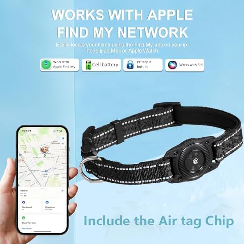 Tracking Collar for Dogs Waterproof Adjustable Air Tag Dog Collar Holder, Comfortable Dog Collars for Small Medium Large Dogs (Black, L)