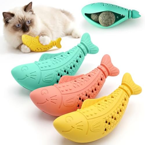 NEZIN 3 Pack Catnip Toys, Silicone Fish Cat Toys for Indoor Cats, Interactive Soft Chew Kicker Cat Toys for Indoor Cats & Kittens, Drives Bored Cat Crazy with Fun